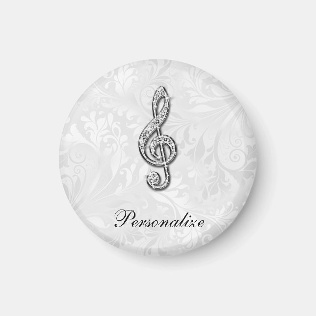 Personalised Diamond Music Note Floral Damask Magnet (Front)
