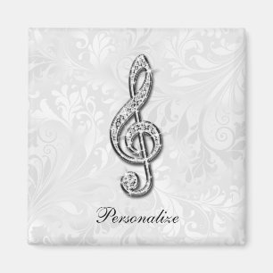 Personalised Diamond Music Note Floral Damask Magnet