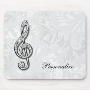 Personalised Diamond Music Note Floral Damask Mouse Mat