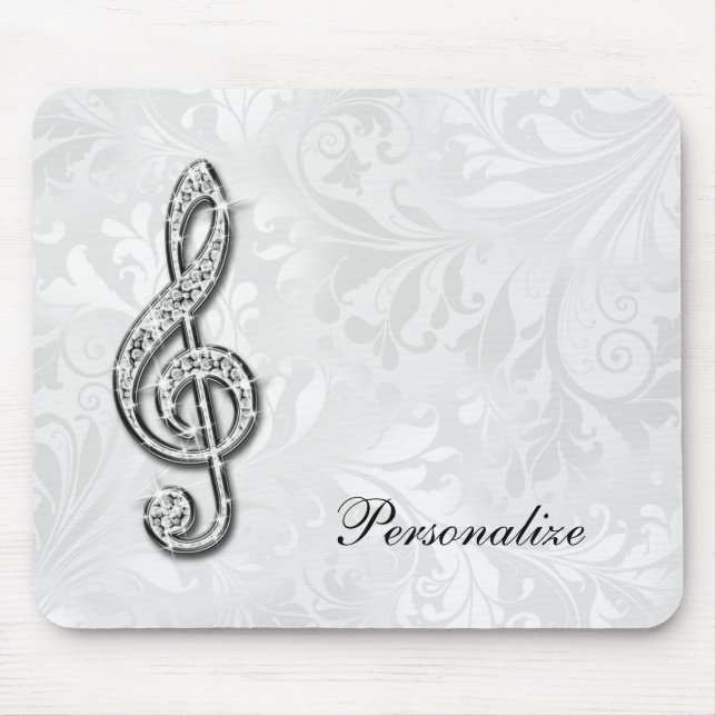 Personalised Diamond Music Note Floral Damask Mouse Mat (Front)
