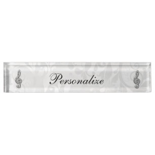 Personalised Diamond Music Note Floral Damask Nameplate