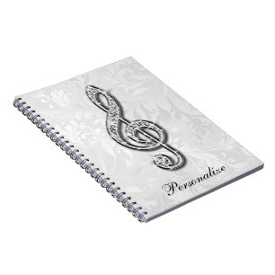 Personalised Diamond Music Note Floral Damask Notebook
