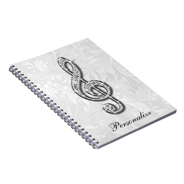 Personalised Diamond Music Note Floral Damask Notebook (Right Side)