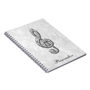 Personalised Diamond Music Note Floral Damask Notebook