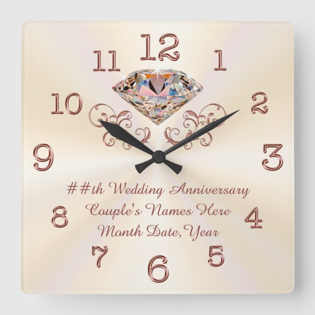 Personalised Diamond, Rose Gold Anniversary Clock (Front)