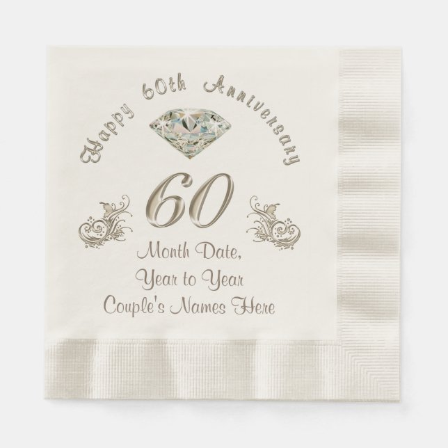 Personalised Diamond Wedding Anniversary Napkins (Front)
