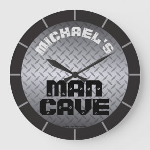 Personalised Diamondplate Man Cave Large Clock