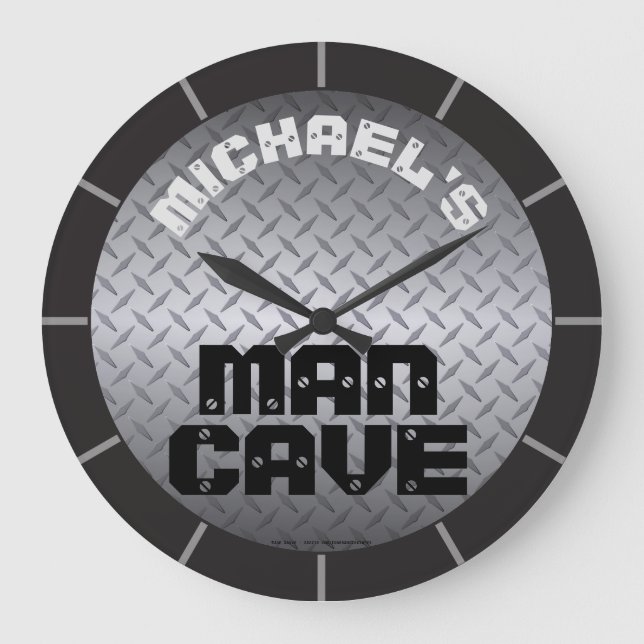 Personalised Diamondplate Man Cave Large Clock (Front)