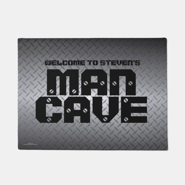 Personalised Diamondplate Pattern Man Cave Doormat (Front)