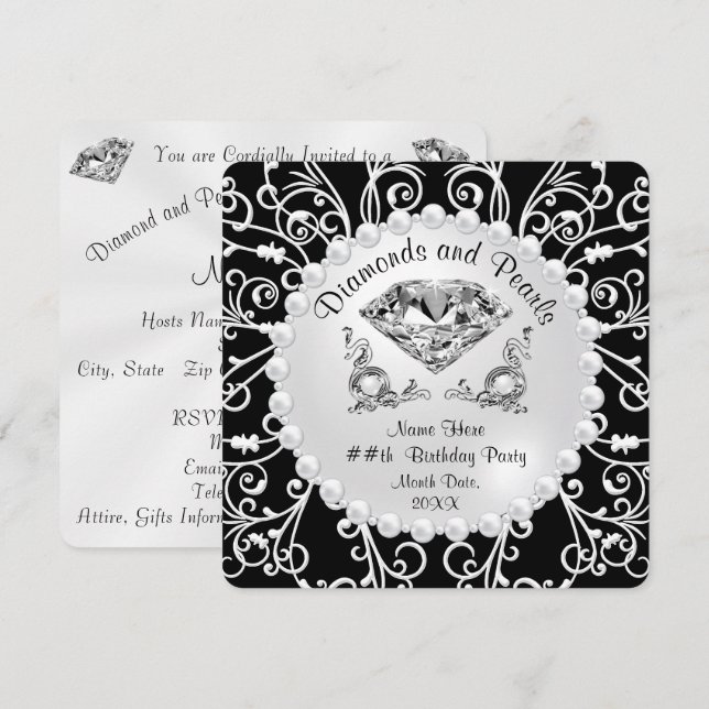 Personalised Diamonds and Pearls Invitations (Front/Back)