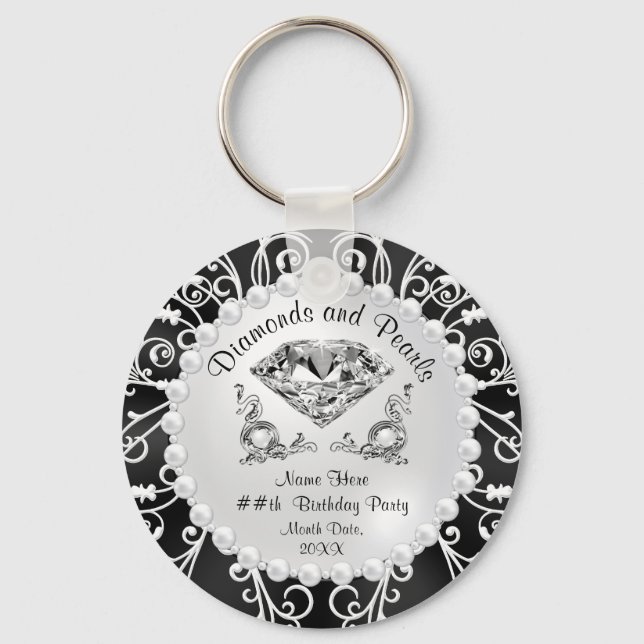 Personalised Diamonds and Pearls Party Favours Key Ring (Front)