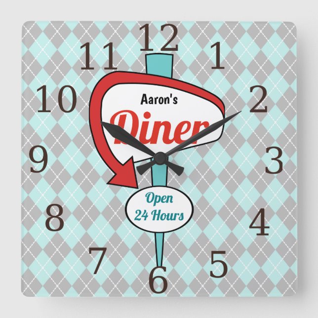 Personalised Diner Sign Kitchen Clock Gift (Front)