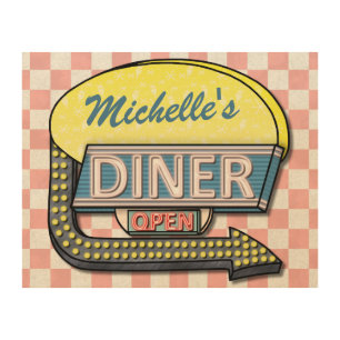 Personalised Diner Sign Retro 50s Pink Chequered