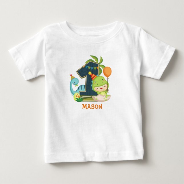 Personalised Dino 1st Birthday Tshirt (Front)