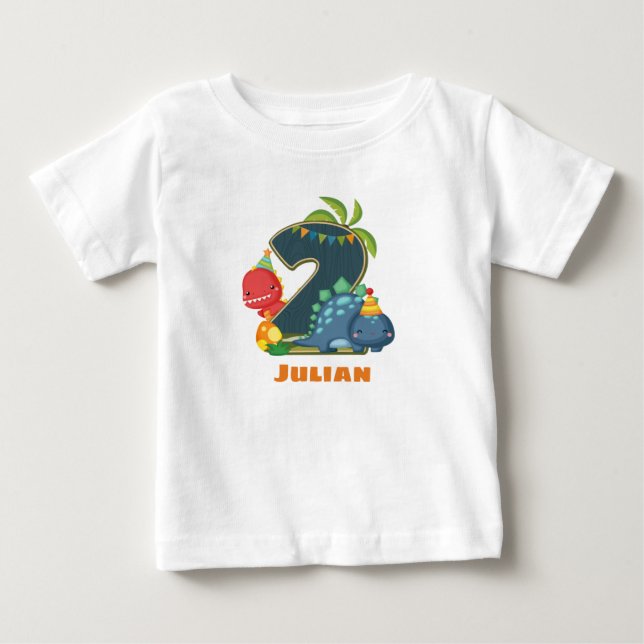 Personalised Dino 2nd Birthday Tshirt (Front)