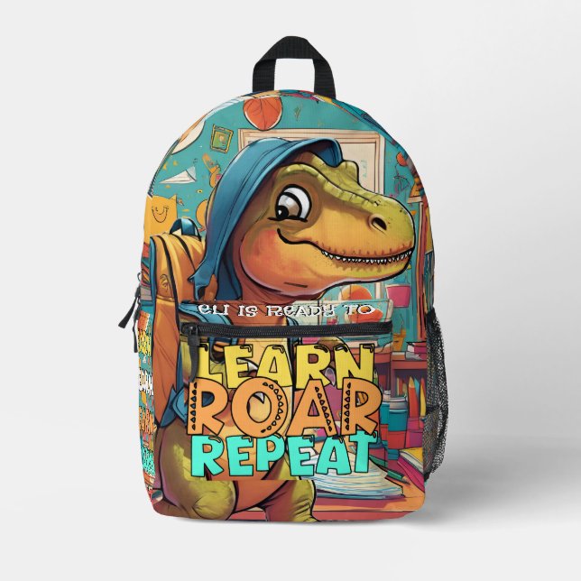 Personalised Dino Backpack - Learn, Roar, Repeat (Front)