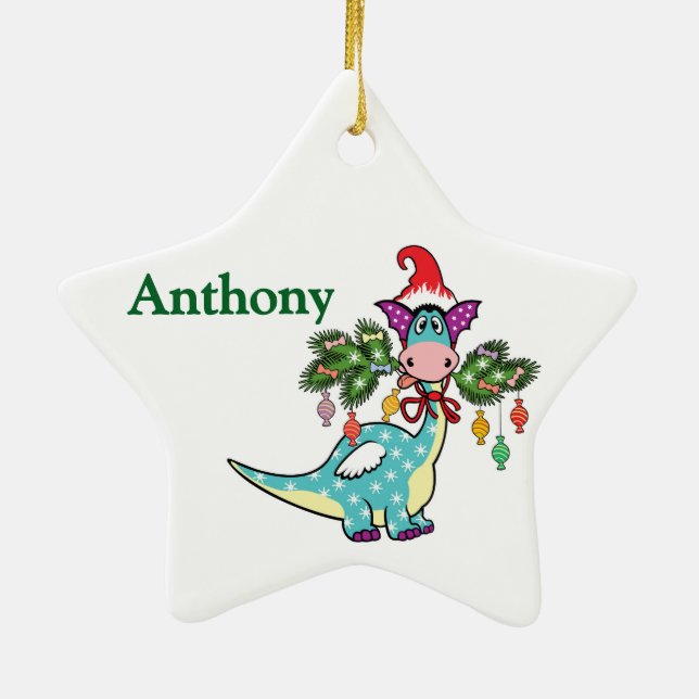 Personalised Dino Christmas  Ceramic Tree Decoration (Back)