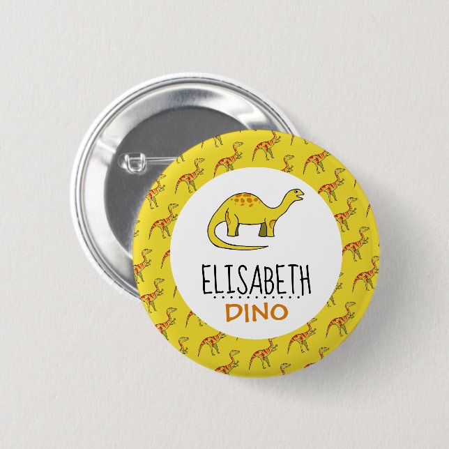 Personalised Dino Name, Dinosaur 6 Cm Round Badge (Front & Back)