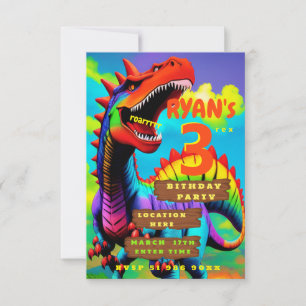 Personalised dino three rex birthday invitation