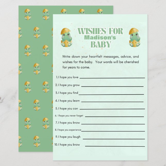 Personalised Dino Wishes for Baby Shower Game (Front/Back)