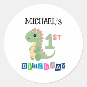 Personalised Dinosaur 1st Birthday Classic Round Sticker