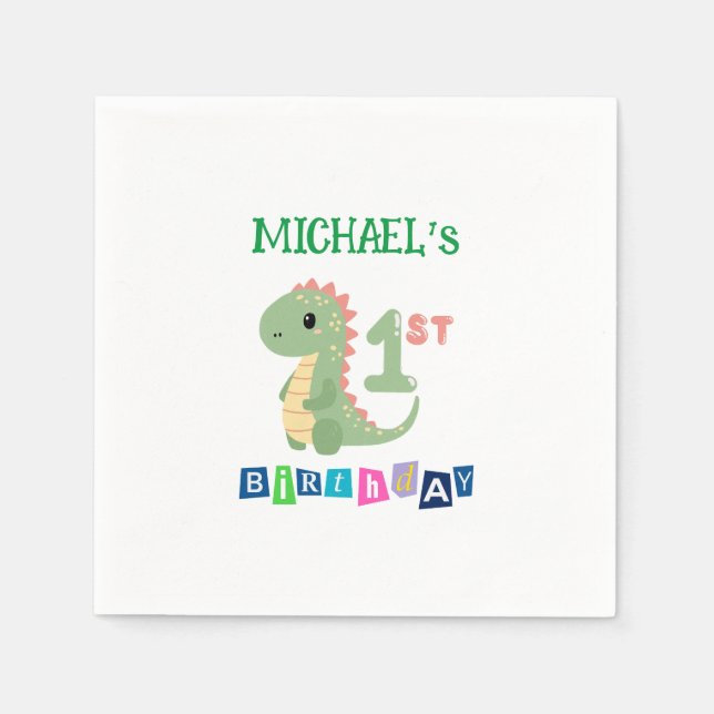 Personalised Dinosaur 1st Birthday  Napkin (Front)