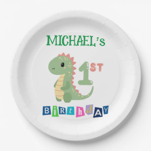 Personalised Dinosaur 1st Birthday  Paper Plate
