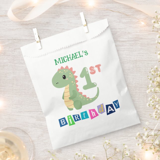 Personalised Dinosaur 1st Birthday Party Favour Ba Bags (Clipped)