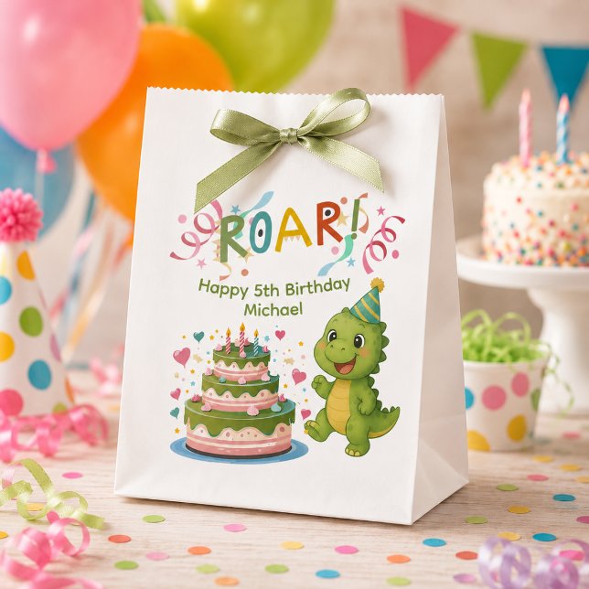 Personalised Dinosaur 5th Birthday Favour Bag (Creator Uploaded)