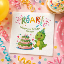 Personalised Dinosaur 5th Birthday Paper Napkin