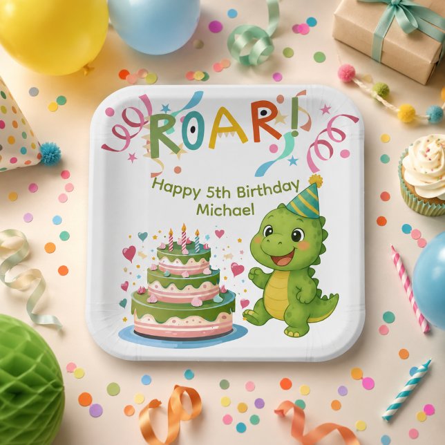 Personalised Dinosaur 5th Birthday Paper Plate (Creator Uploaded)