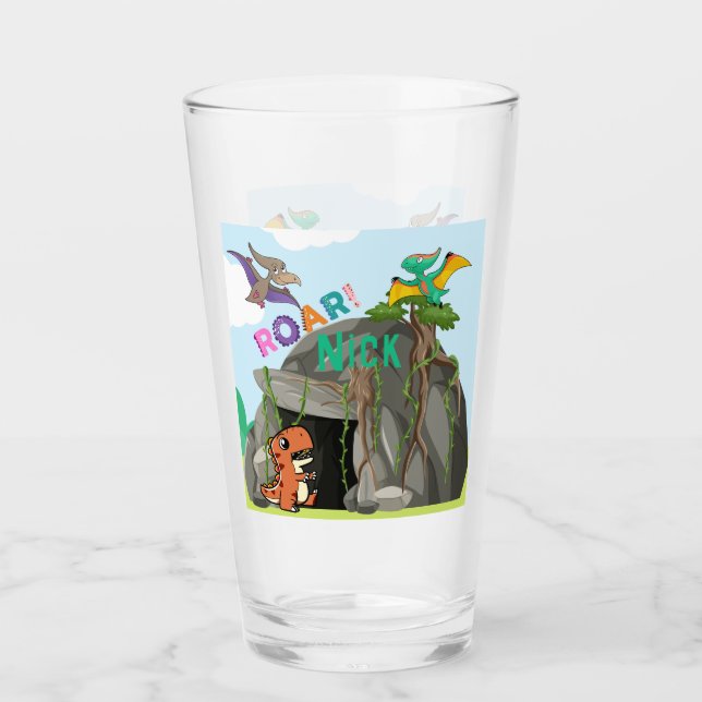 Personalised Dinosaur and Friends Glass (Front)