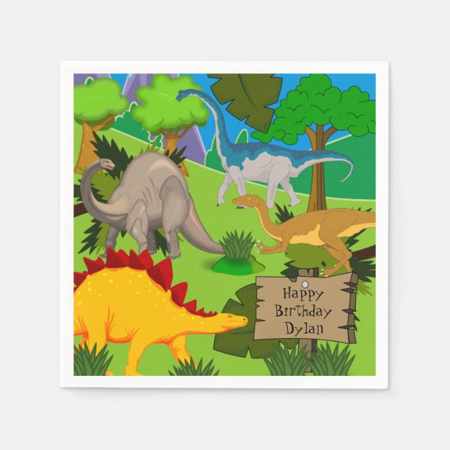 Personalised Dinosaur Birthday Napkin (Front)