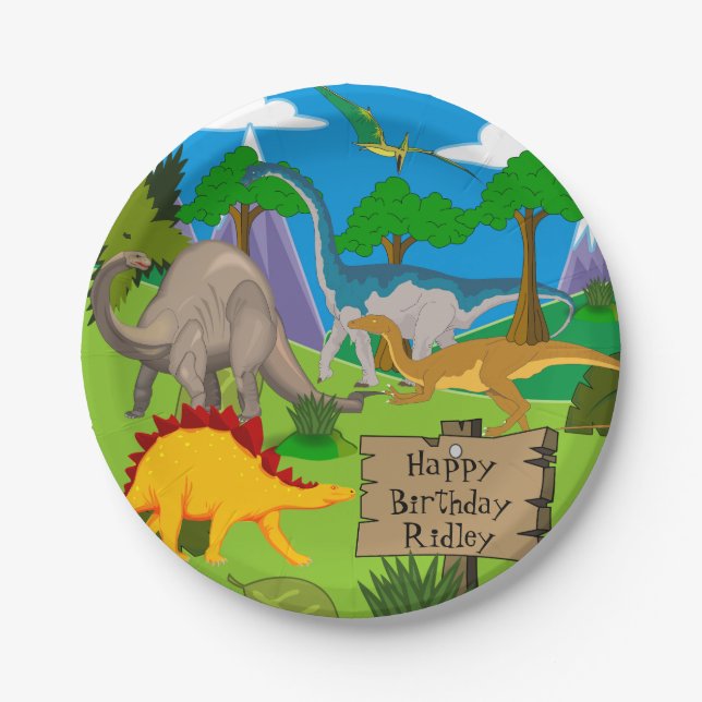 Personalised Dinosaur Birthday Paper Plate (Front)