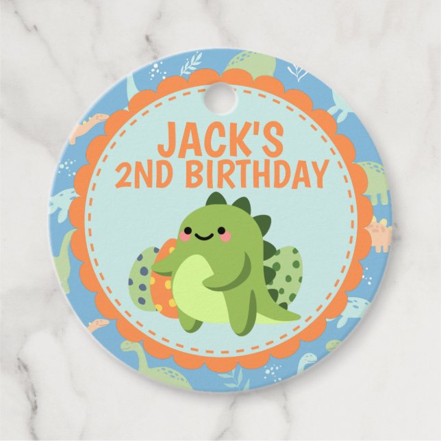 Personalised Dinosaur Birthday Party Favour Tags (Front)