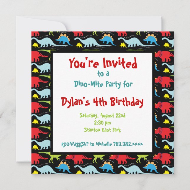Personalised Dinosaur Birthday Party Invitations (Front)