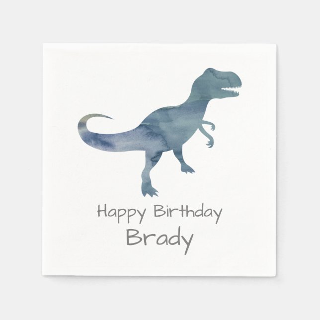 Personalised Dinosaur Blue Birthday Napkin (Front)