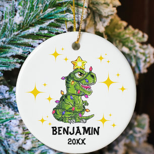 Personalised Dinosaur Christmas Boys Christmas Ceramic Tree Decoration