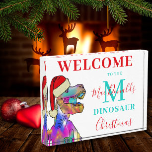 Personalised Dinosaur Christmas Welcome Photo Block