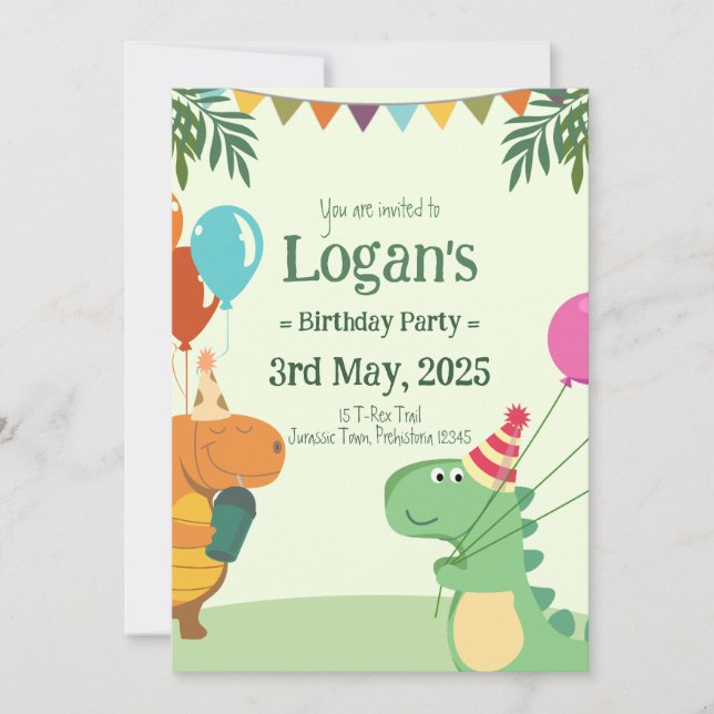 Personalised Dinosaur for Kids Birthday Party Invitation (Front)