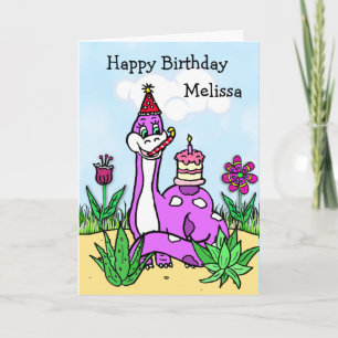 Personalised Dinosaur Girl's Birthday Card
