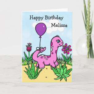 Personalised Dinosaur Girl's Birthday Card