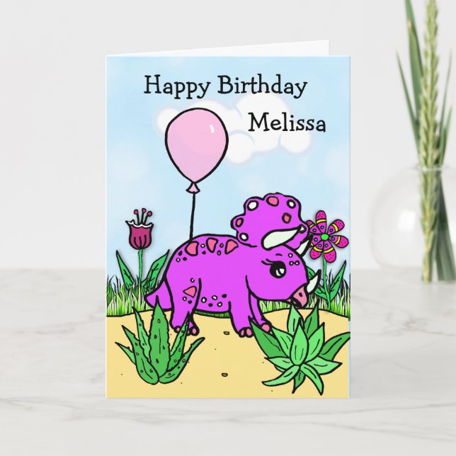 Personalised Dinosaur Girl's Birthday Card (Front)