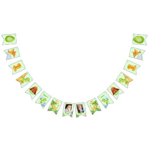 Personalised dinosaur green with 2 photos  bunting