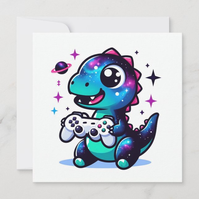 Personalised Dinosaur Invitation for gamers (Front)
