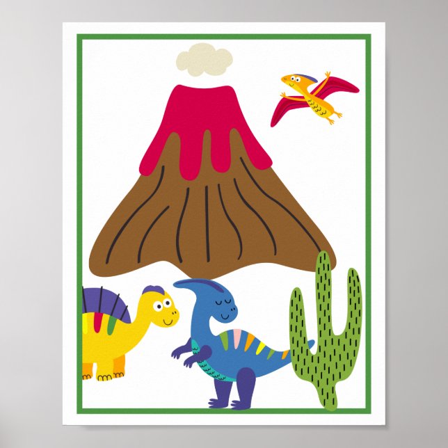 Personalised Dinosaur Kids' Art Print Set (Front)