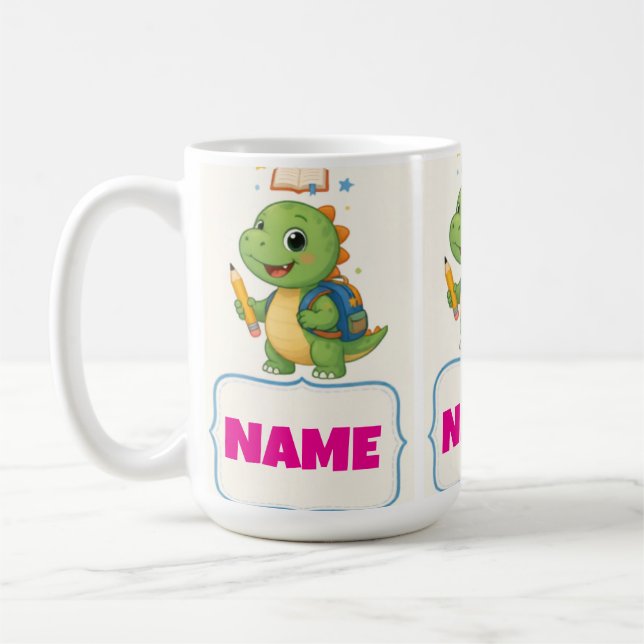 Personalised Dinosaur Kids Back to School Bottle Coffee Mug (Left)