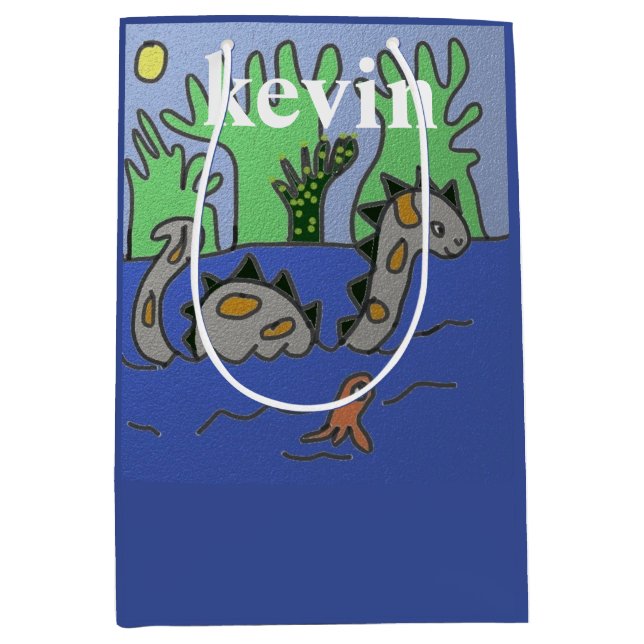 Personalised Dinosaur kids   Medium Gift Bag (Front)