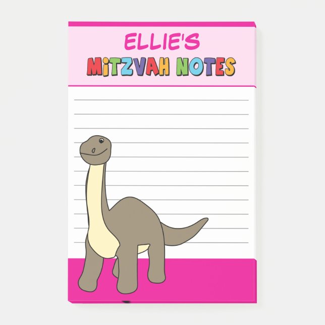 Personalised Dinosaur Mitzvah Pink Post-it Notes (Front)