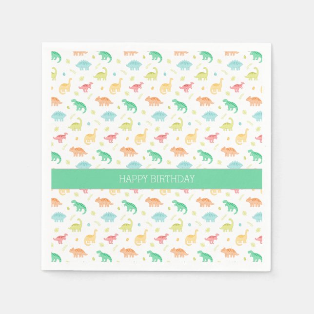 Personalised Dinosaur Paper Plate – Green Blue  Napkin (Front)